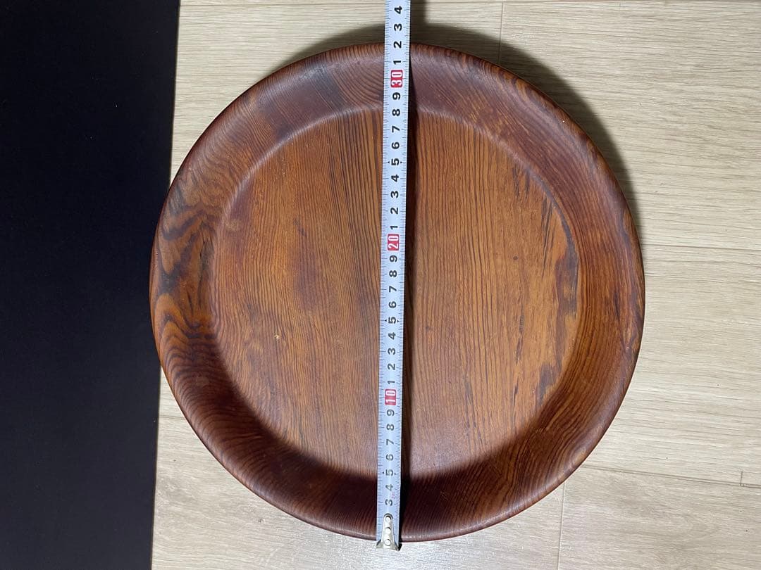 アンティーク 木地 丸盆　くり抜き盆　民藝 民芸 木目　天然木　32センチ