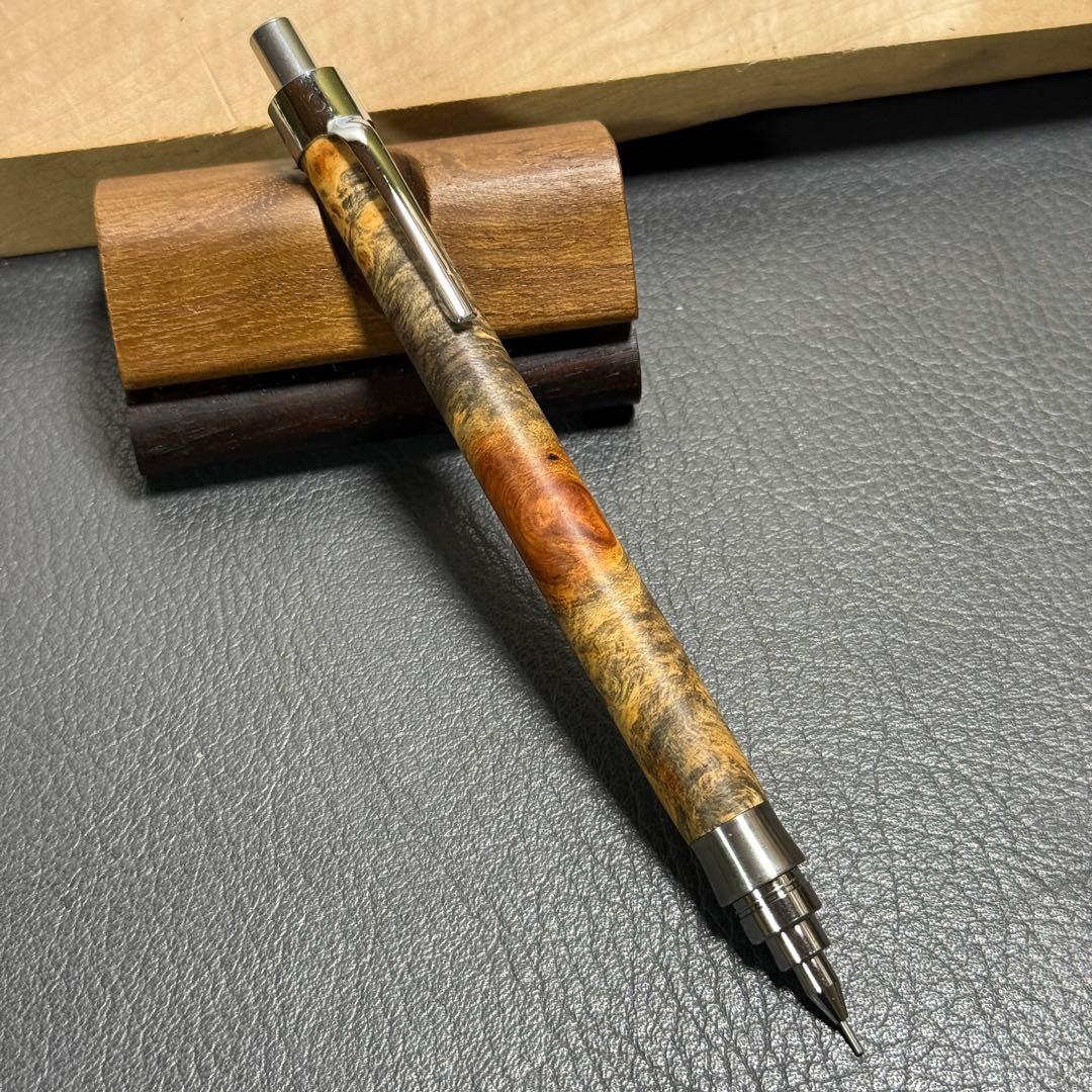 97花梨瘤源平柄　木製シャーペン　最強低重心R ステンレス