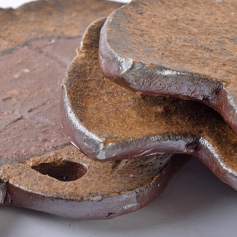 和食器　備前焼　乗松建行作　銀杏型銘々皿　六客　共箱　M　R7891