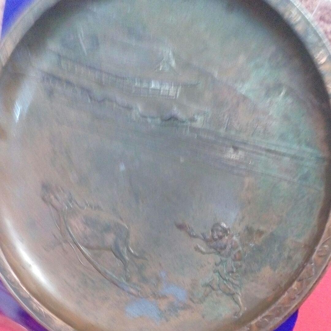 明治時代頃戦前古銅製細工牛に引かれて善光寺１５センチ重量１９８グラム在銘当時物