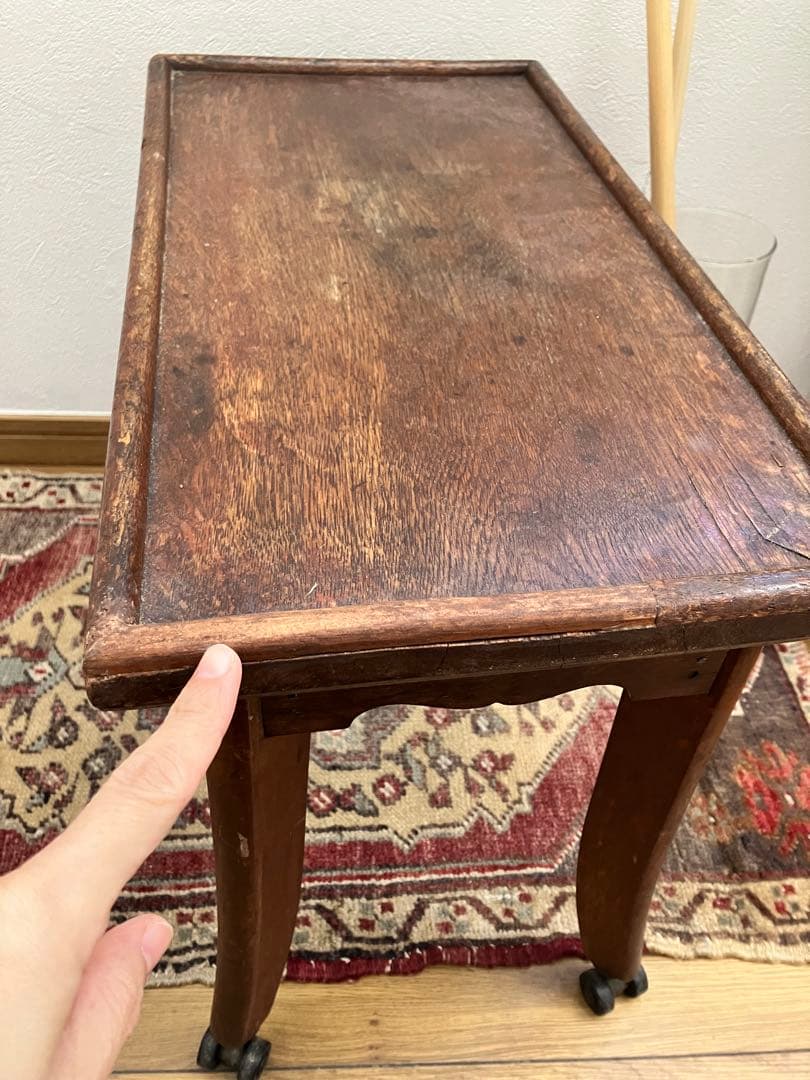 アンティークサイドテーブル 花台 ベッドサイドテーブル　小　キャスター付　古道具