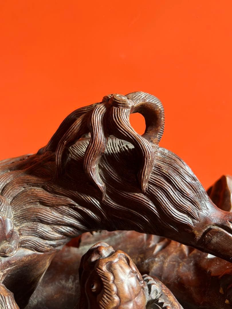 1231  木彫り　獅子　置物　時代物