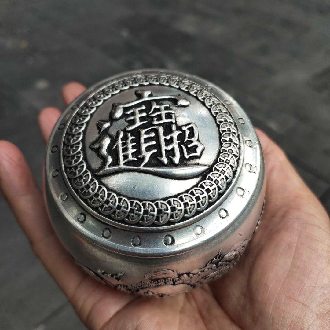 銅器 茶筒 招財進宝獅子茶筒 茶道置物 装飾品 工芸品