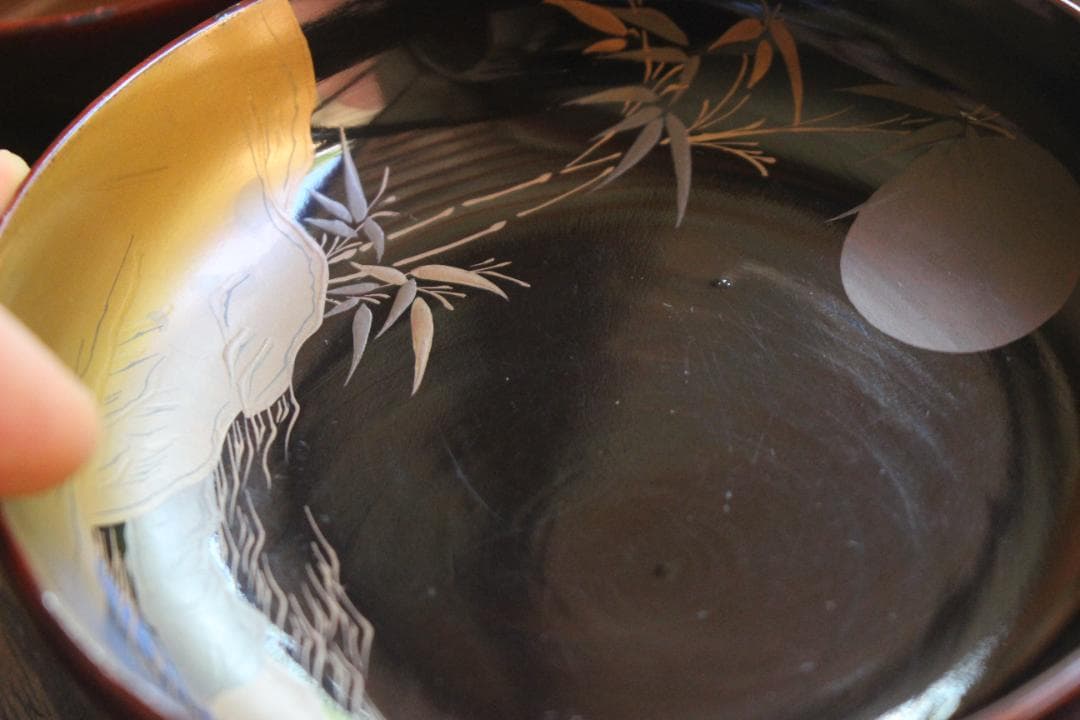 ばら売り可！時代内黒溜塗に優美な月蒔絵の映える小皿8点（検輪島塗蒔絵皿銘々皿