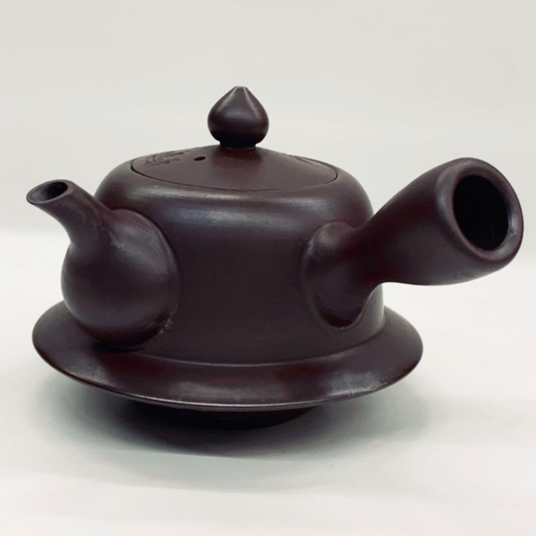 【茶注35    万古焼　茶釜　急須】伊藤実山　紫光刻