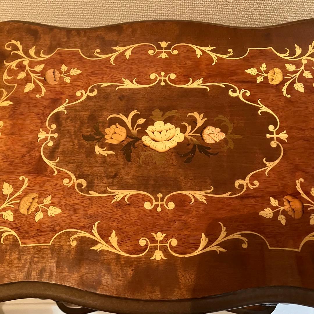 イタリア製 花柄 木製コンソールテーブル サイドテーブル