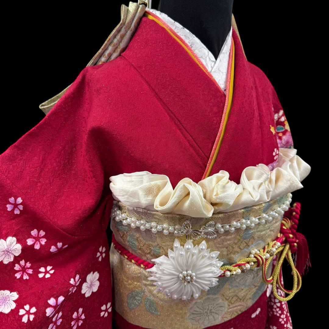 京都きもの友禅　振袖8点フルセット 桜 七宝 絞り 銀通し 正絹 成人式 逸品