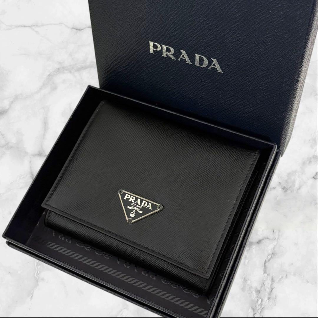 極上美品✨PRADA プラダ 三つ折り財布 サフィアーノ ブラック