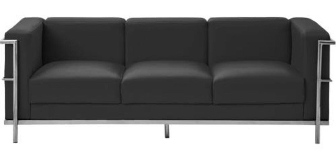 ル・コルビジェ リ 黒の3人掛けソファ、USED品、スタイリッシュ、合皮