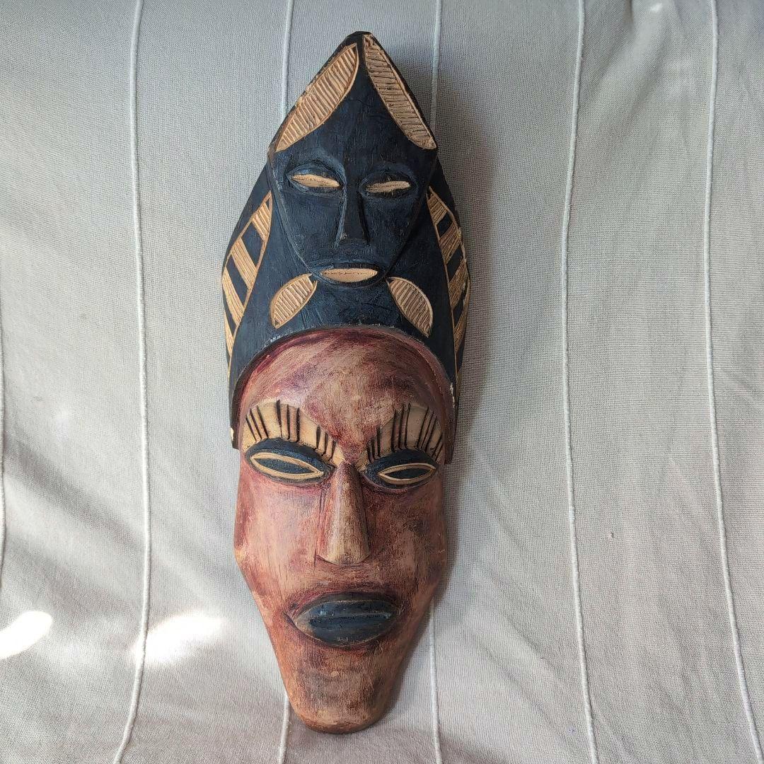 アフリカンマスク 仮面 木製 彫刻 約30cm ヴィンテージ アンティーク