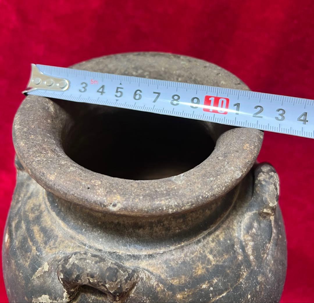 中国明朝青釉 四耳壺陶器 骨董品 時代物 高さ30cmx12cm整理品現状品のみ