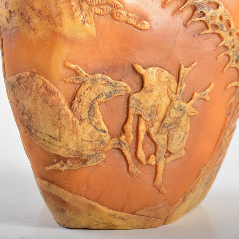 中国　玉石彫刻　山水鹿刻　置物　C　R5817