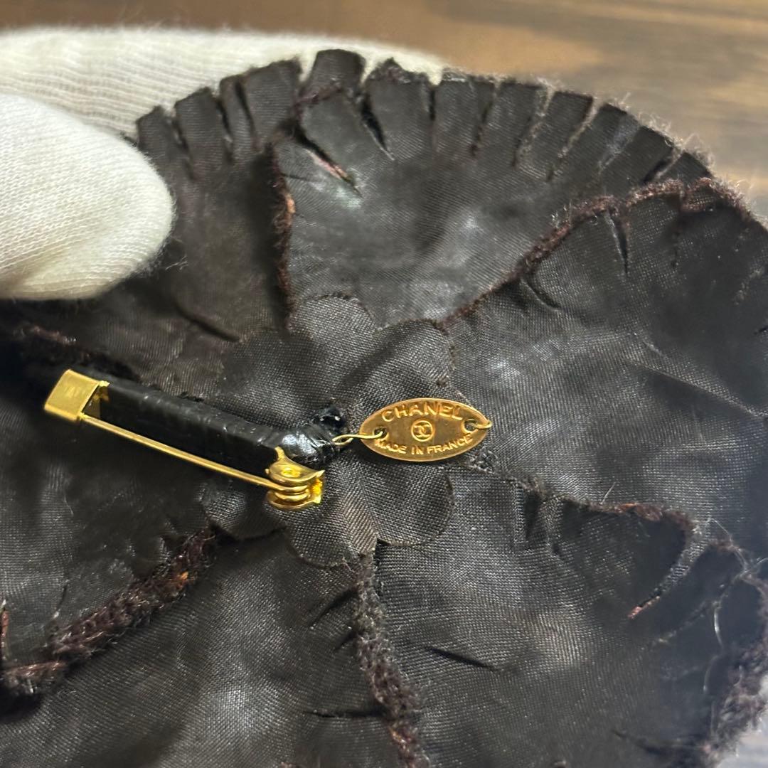 ［特大　10cm］希少　シャネル　フェルト　カメリア　ロゴプレート　ブローチ