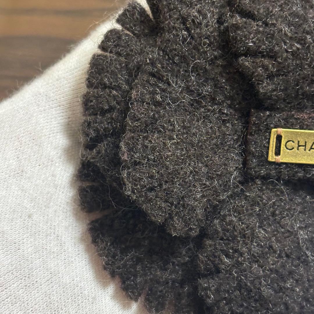 ［特大　10cm］希少　シャネル　フェルト　カメリア　ロゴプレート　ブローチ