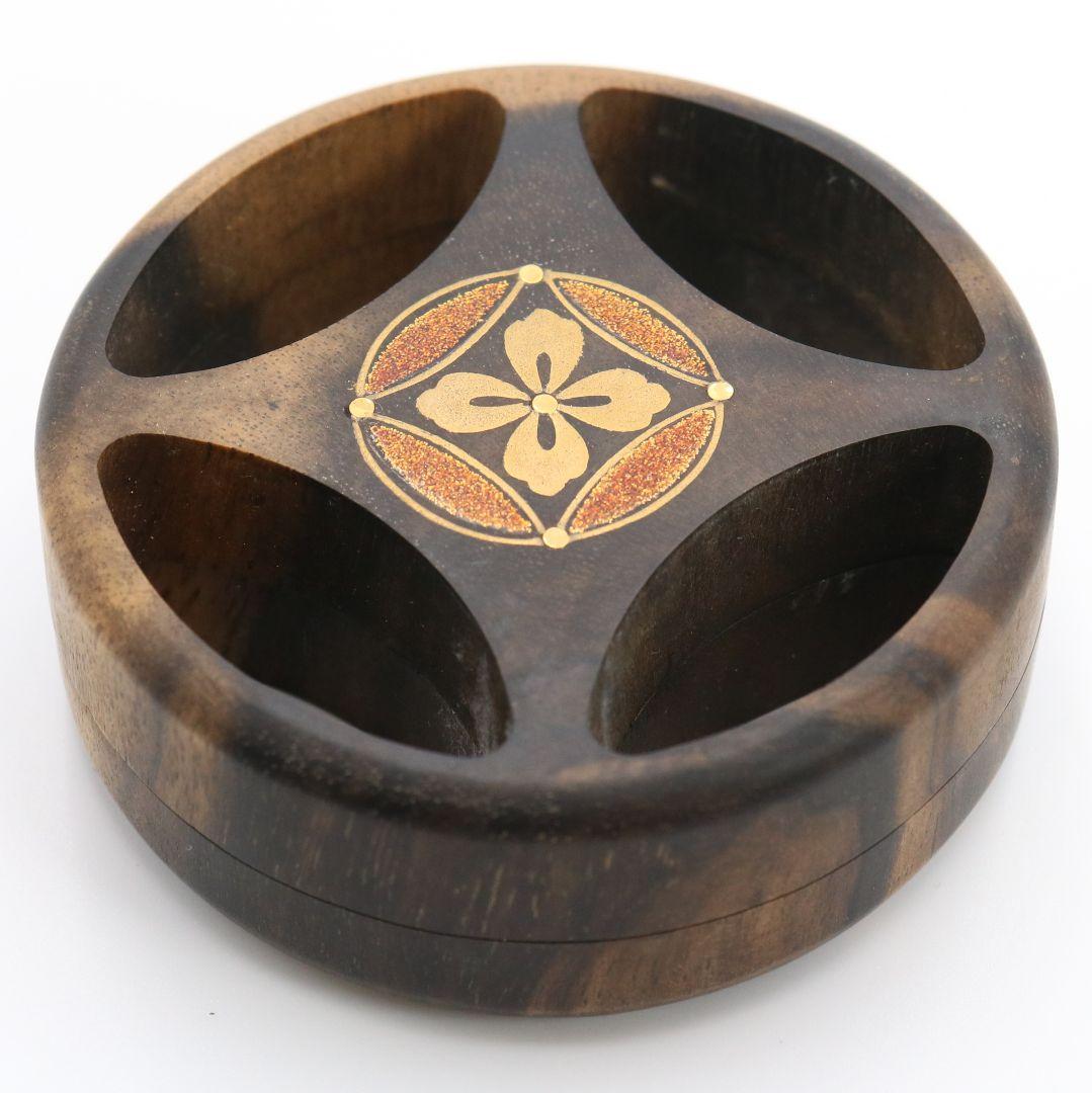 西村彦兵衛(象彦)作 黒柿香合 金蒔絵 共箱 茶道具　M174　1F18