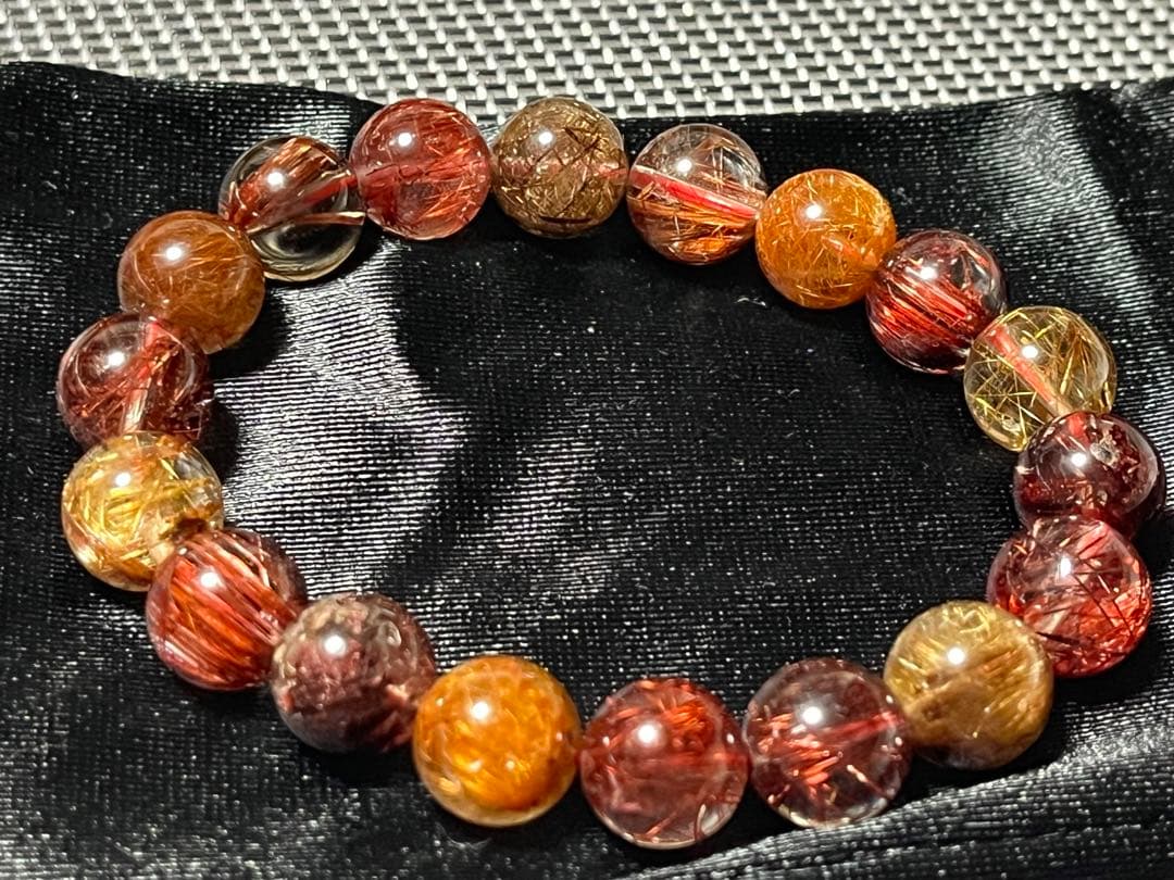 高品質 ミックスルチルクォーツブレスレット 約11mm ①