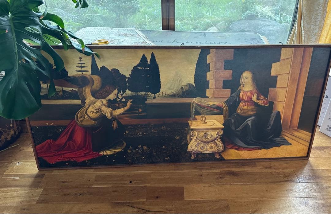 木板に油彩画 大判 木製フレーム付　名 受胎告知 模写　1976年