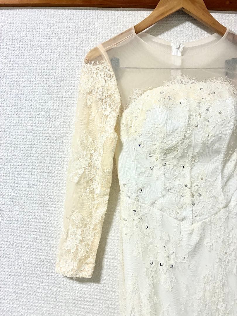 ❤️前撮りに❤️レース長袖 マーメイド風 ウェディングドレス トレーン付 M