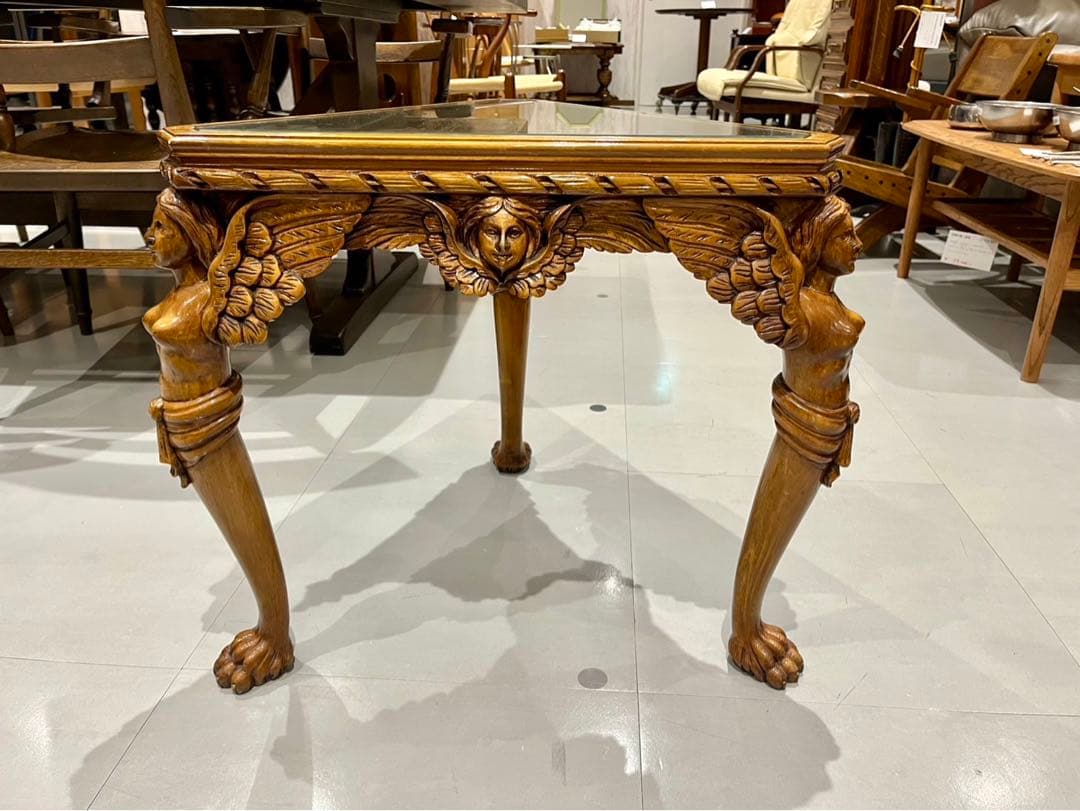 GMIH125◯西洋 アンティーク サイドテーブル コーヒーテーブル 花台 彫刻