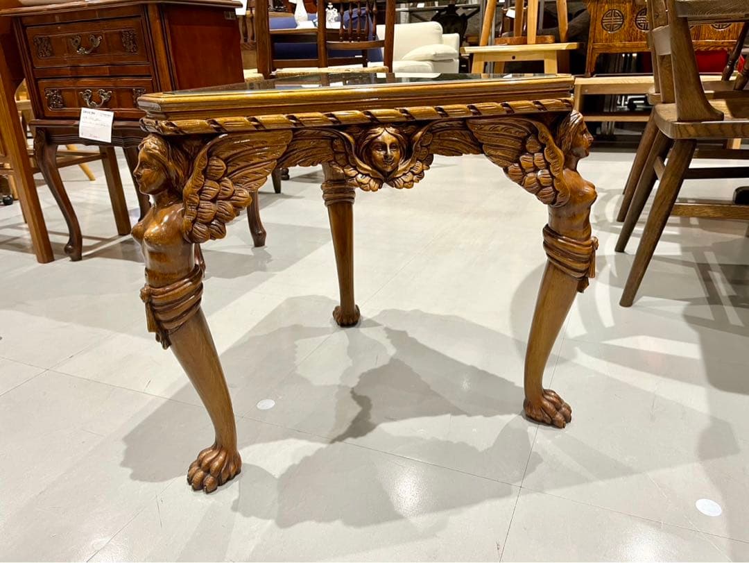 GMIH125◯西洋 アンティーク サイドテーブル コーヒーテーブル 花台 彫刻