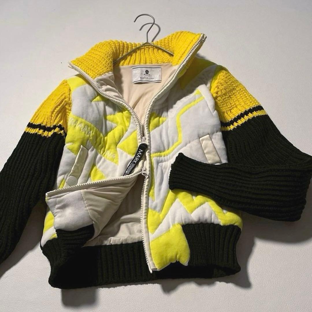 【アユミファイヤー】マークアンドロナ　ニット切り替え 総柄ジャケット 36