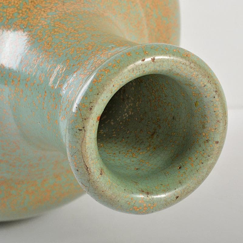 富山県　越中小杉焼　青磁　鶴首瓶　時代箱付　K　R5997B