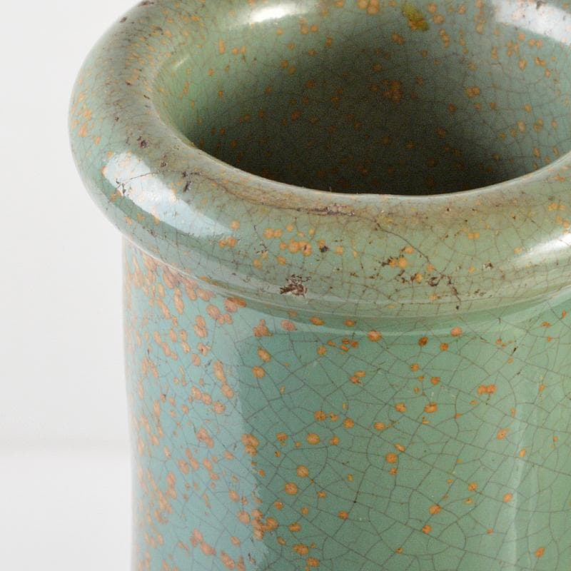 富山県　越中小杉焼　青磁　鶴首瓶　時代箱付　K　R5997B