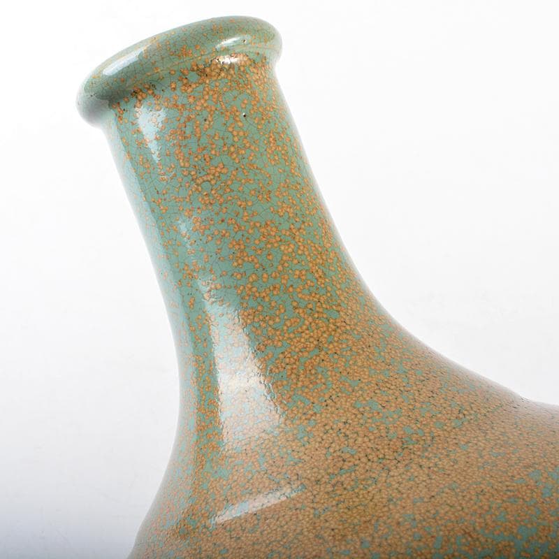 富山県　越中小杉焼　青磁　鶴首瓶　時代箱付　K　R5997B