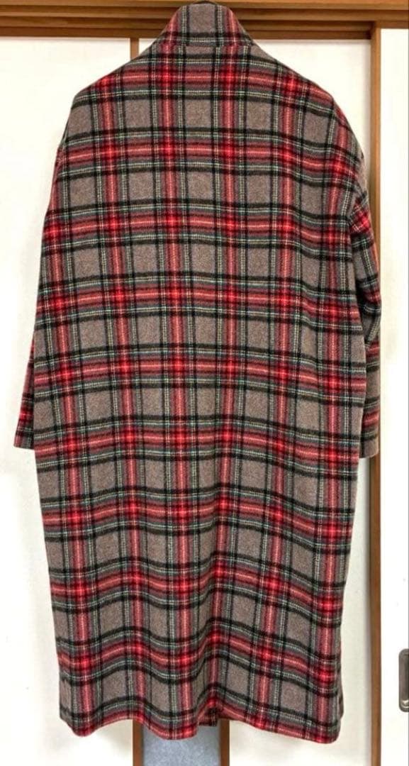 mizuiro ind　チェック柄ロングコート　サイズフリー　ウール混紡
