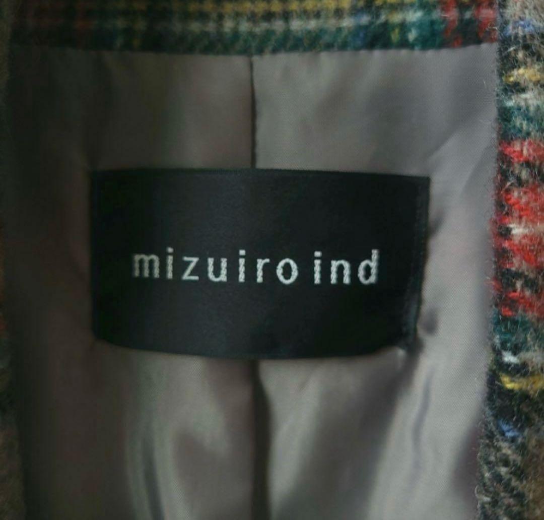 mizuiro ind　チェック柄ロングコート　サイズフリー　ウール混紡