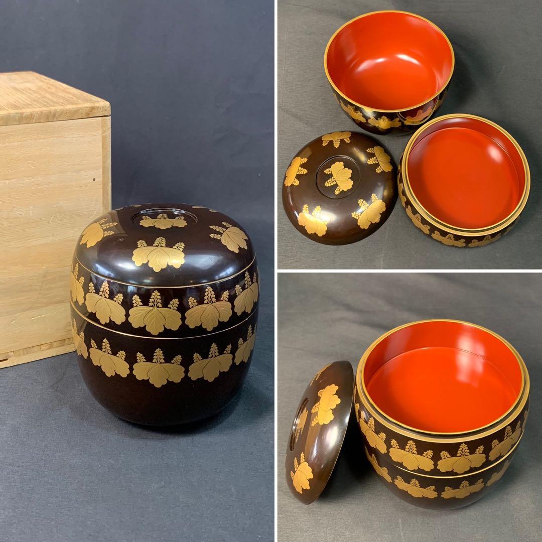 E190 送料無料　菓子器　漆器　お重　三段重　木製　木箱　茶道具　茶室