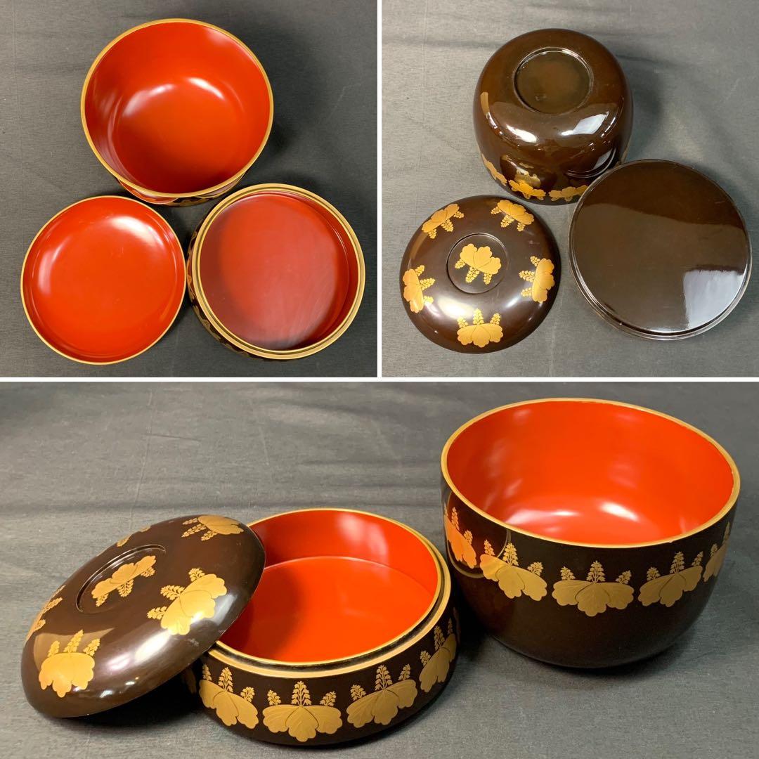 E190 送料無料　菓子器　漆器　お重　三段重　木製　木箱　茶道具　茶室