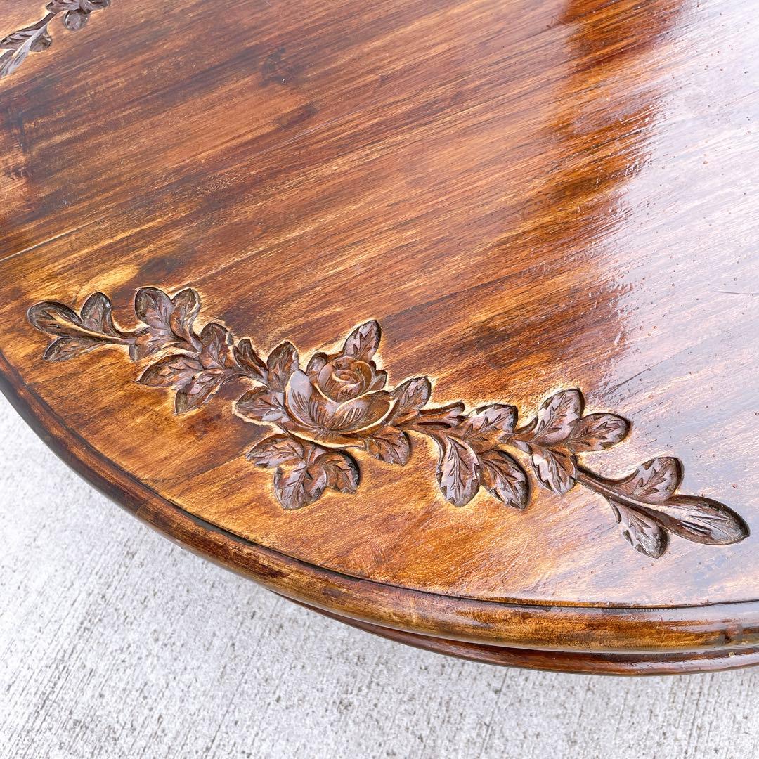 【美品送料込】アンティーク家具 手彫り彫刻 円形テーブル 猫脚