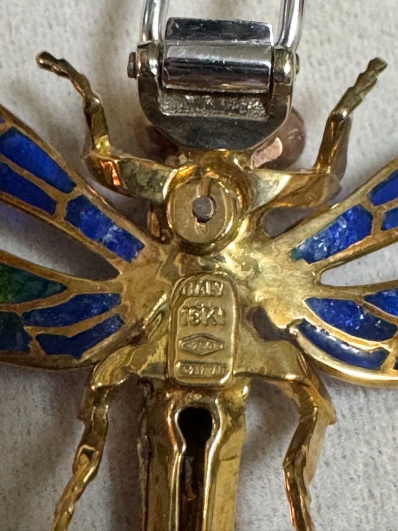 値下アンティーク　ブローチ　蜻蛉　トンボ 18金　イタリア　ヴンテージ　ダイア