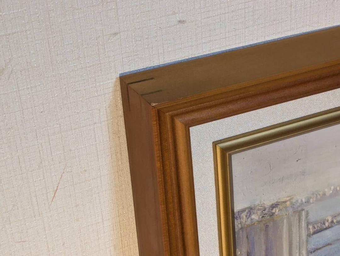 【真作】絵画　油彩4号　湾岸に佇む倉庫群　静謐な海辺の風景画　X144