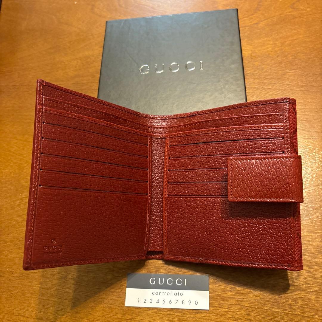 GUCCI 二つ折り財布 レッド キャンバス★未使用