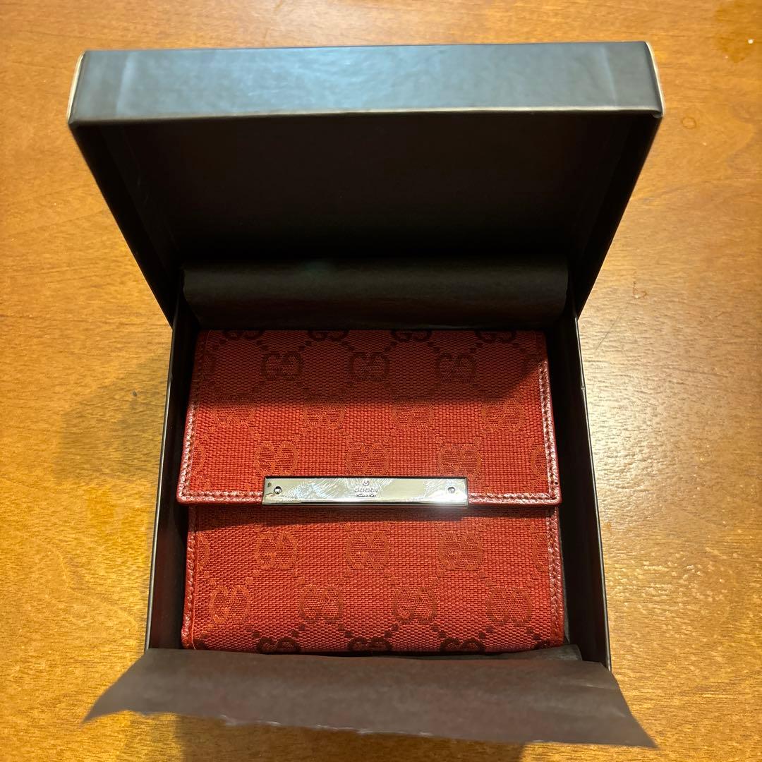 GUCCI 二つ折り財布 レッド キャンバス★未使用