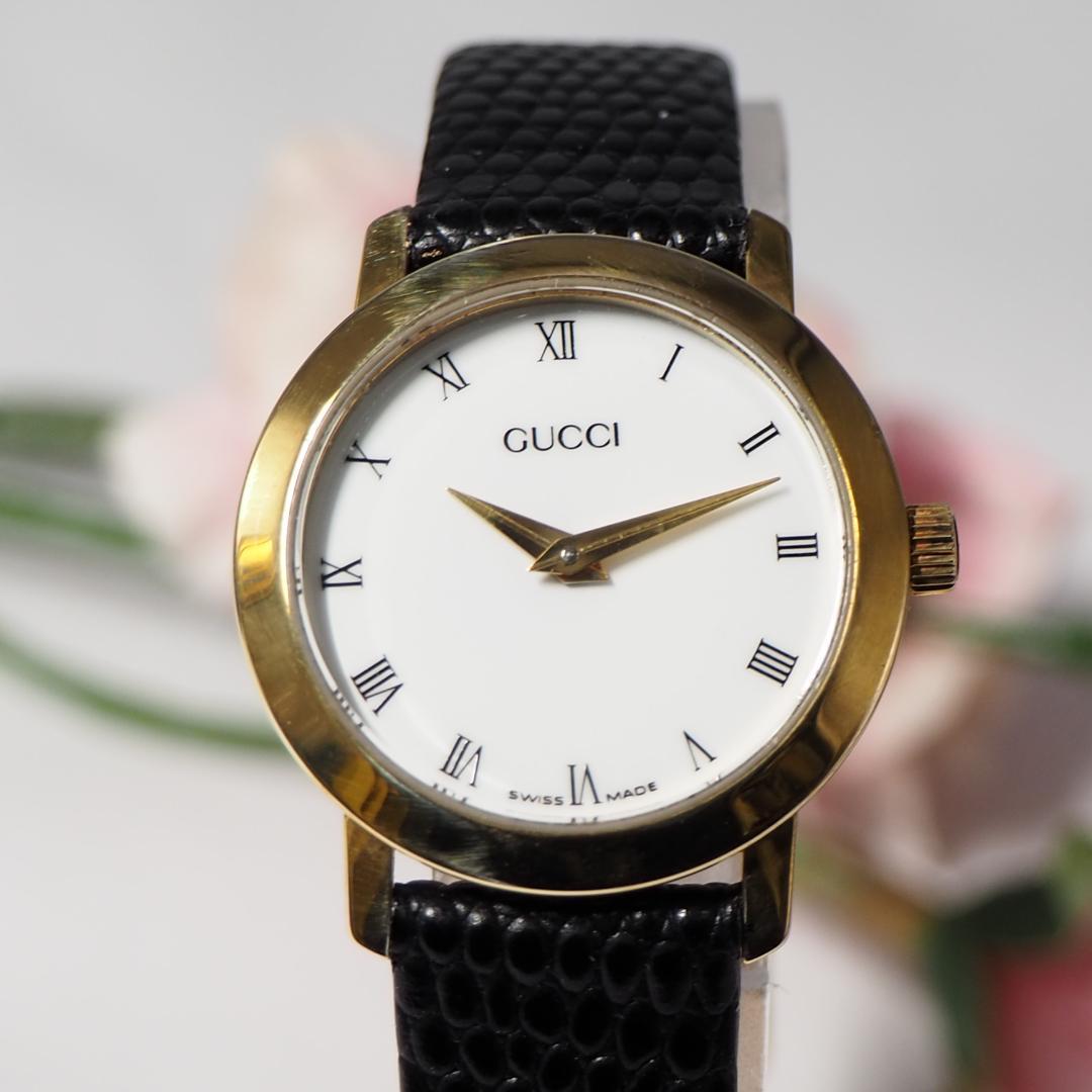 グッチ GUCCI ローマン 新品革ベルト レディース腕時計 ゴールド F250