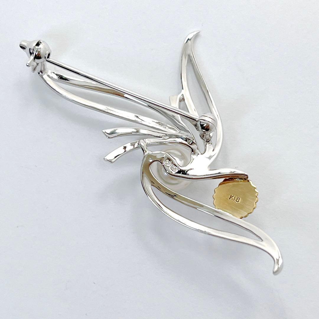 【未使用品】ミキモト パール　K18 菊紋　リーフ　ブローチ