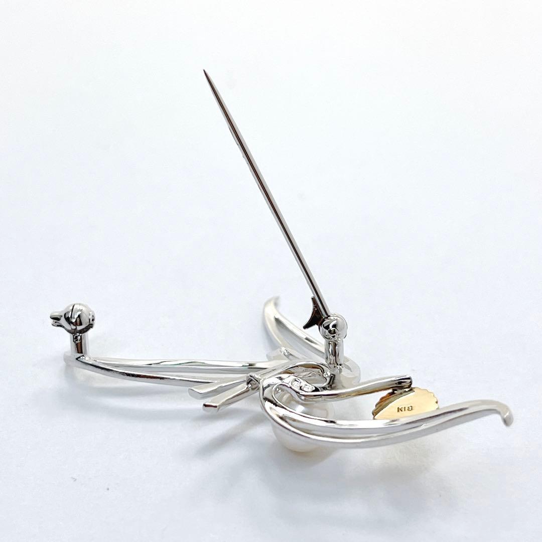 【未使用品】ミキモト パール　K18 菊紋　リーフ　ブローチ