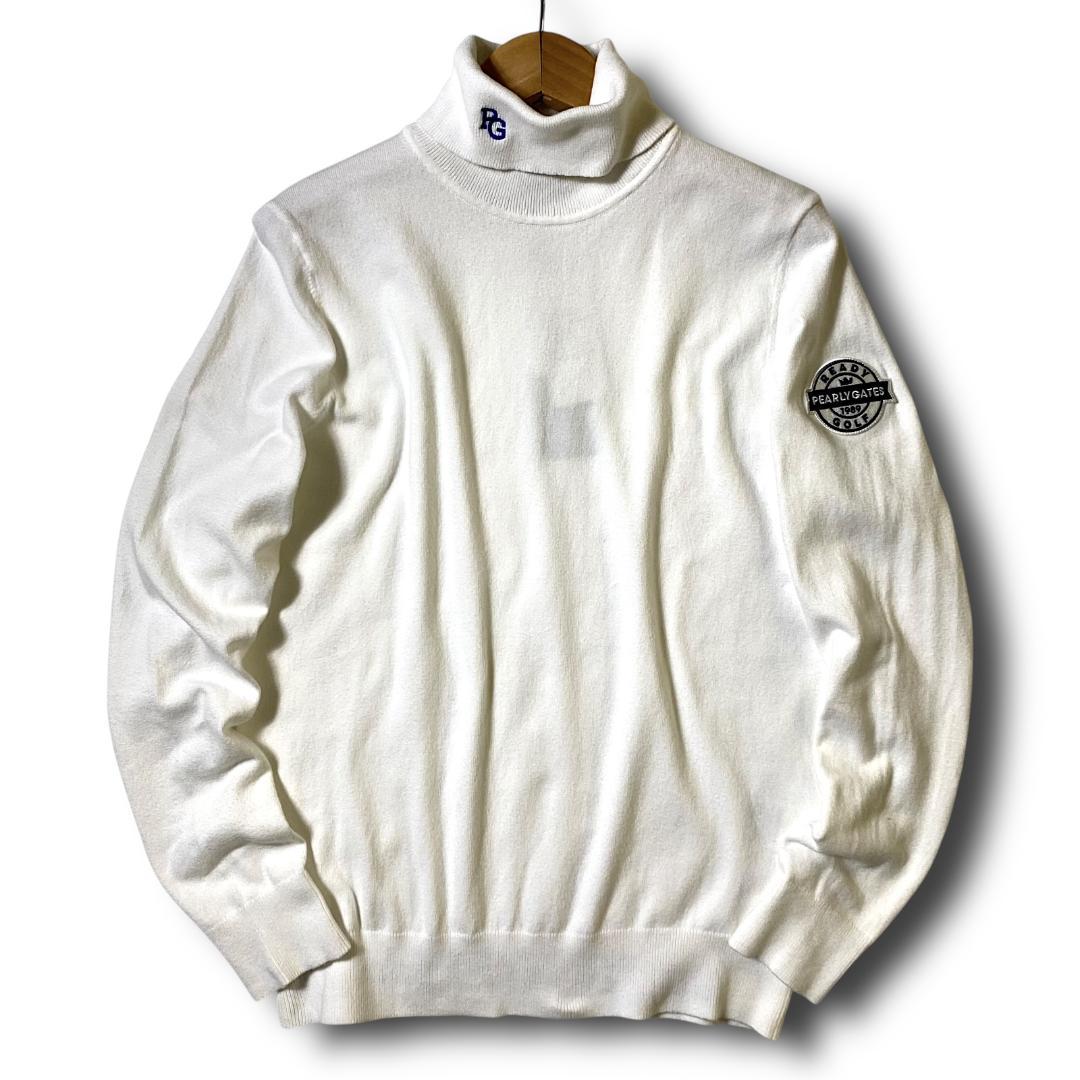 定価19800円 1 パーリーゲイツ ビッグロゴ タートルネック ニット 白