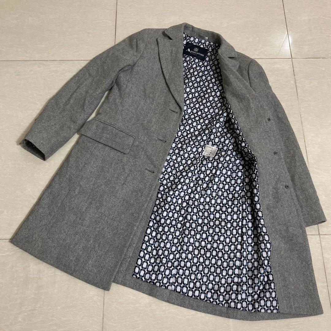 アクアスキュータム　ウールコート　ヘリンボーン　8　アンゴラ混