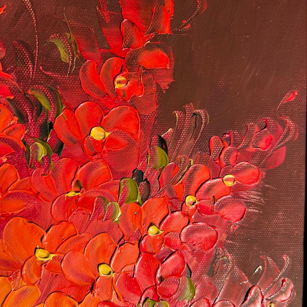 手書き油絵 花瓶の花 額付 絵画 インテリア 油彩画