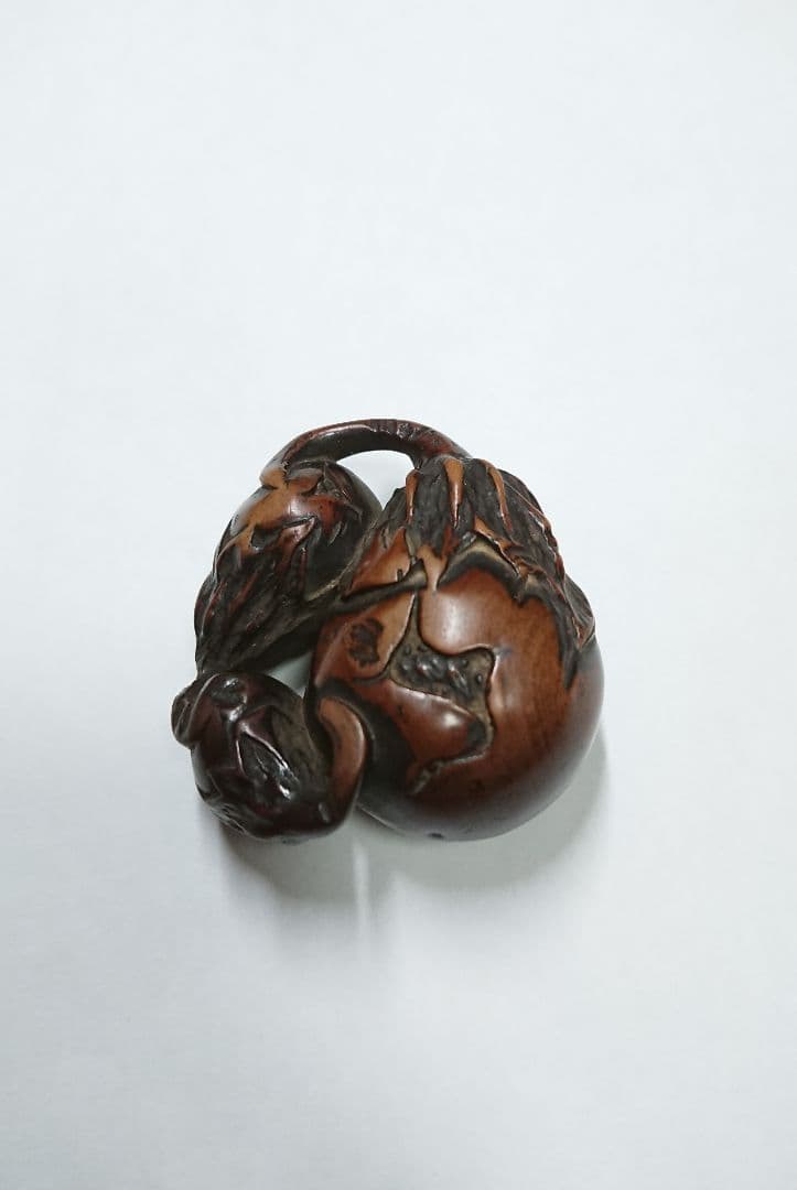 江戸　根付 傷み三茄子 木彫 木製 彫刻