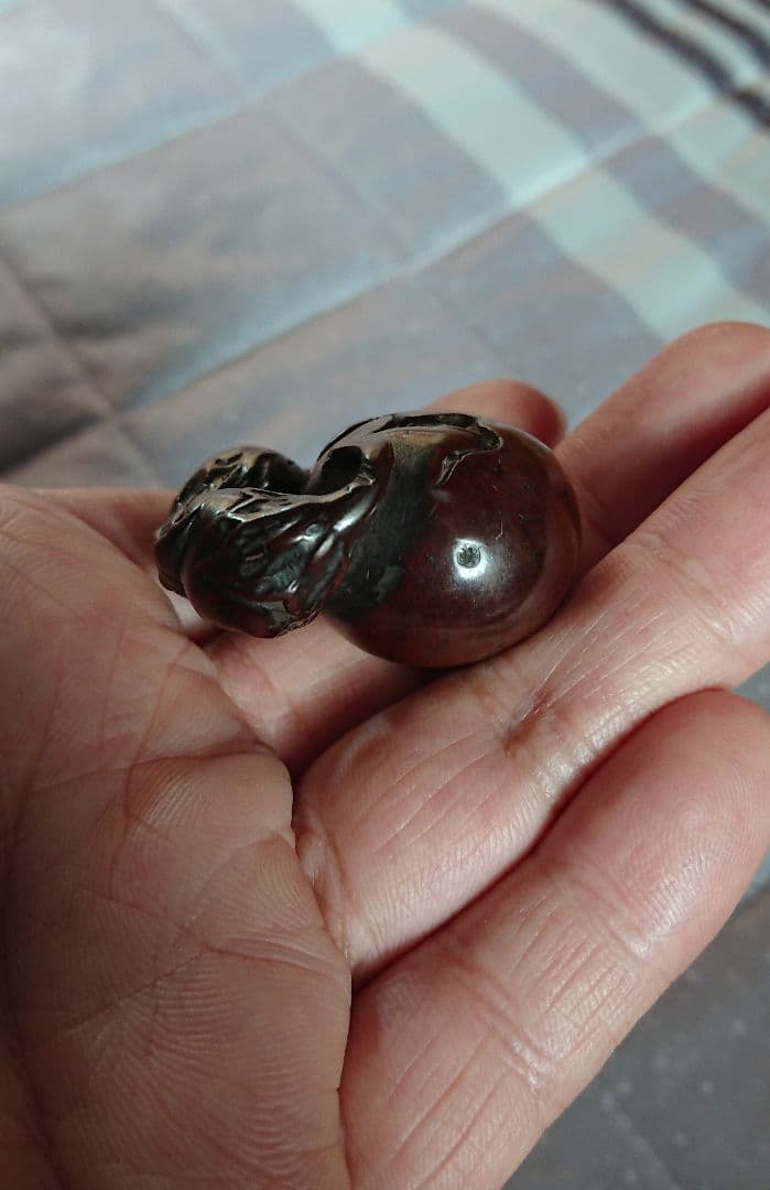 江戸　根付 傷み三茄子 木彫 木製 彫刻