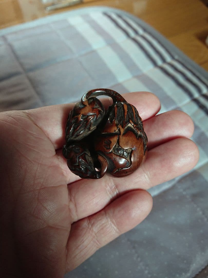 江戸　根付 傷み三茄子 木彫 木製 彫刻