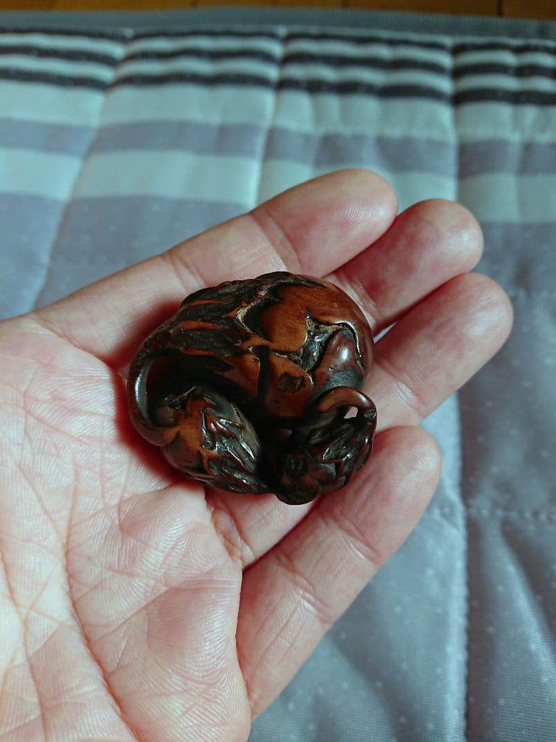 江戸　根付 傷み三茄子 木彫 木製 彫刻