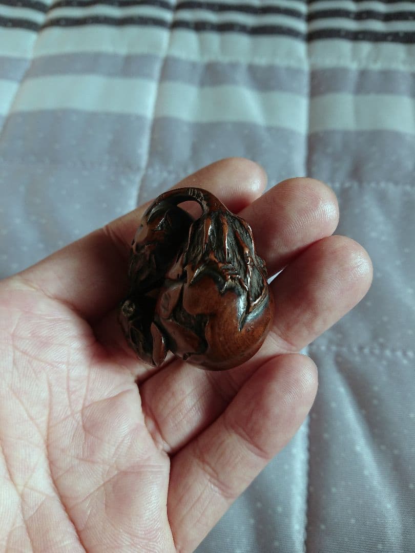 江戸　根付 傷み三茄子 木彫 木製 彫刻