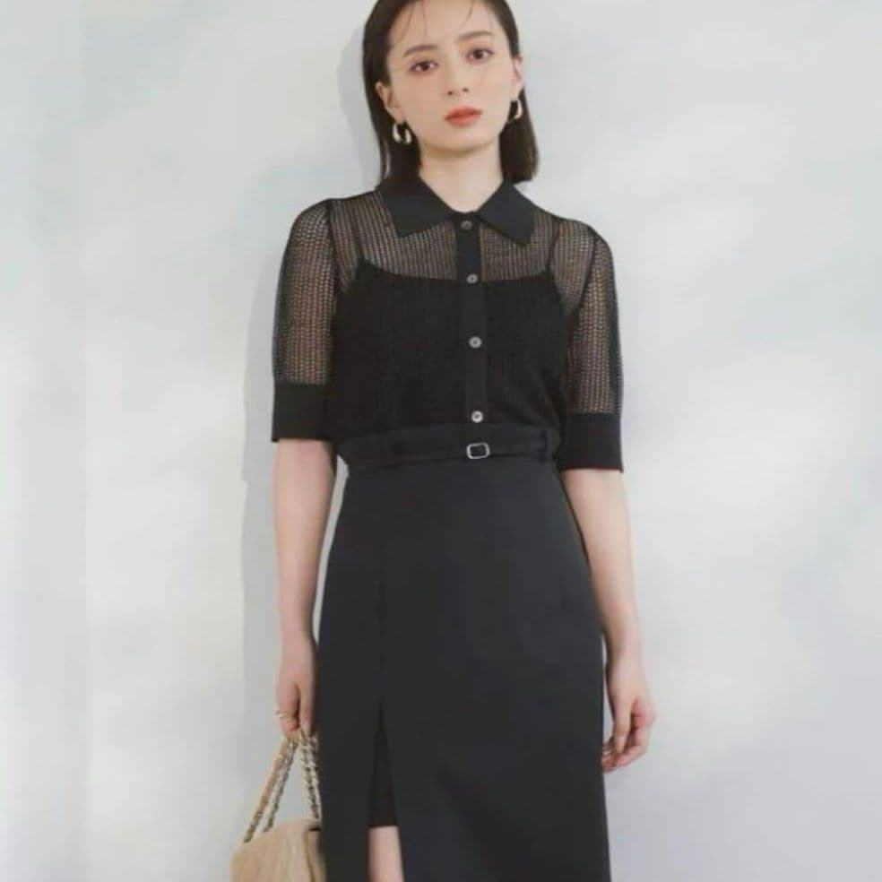 【大人気】アニュアンス　ラメメッシュハーフスリーブニットポロシャツ【美品】