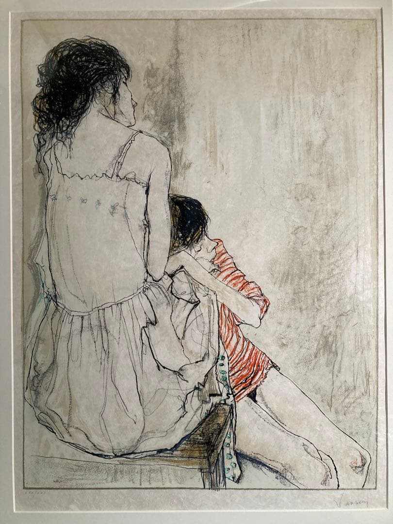 【真作保証】ジャン・ジャンセン「母と子」リトグラフ 直筆サイン 版画 絵画